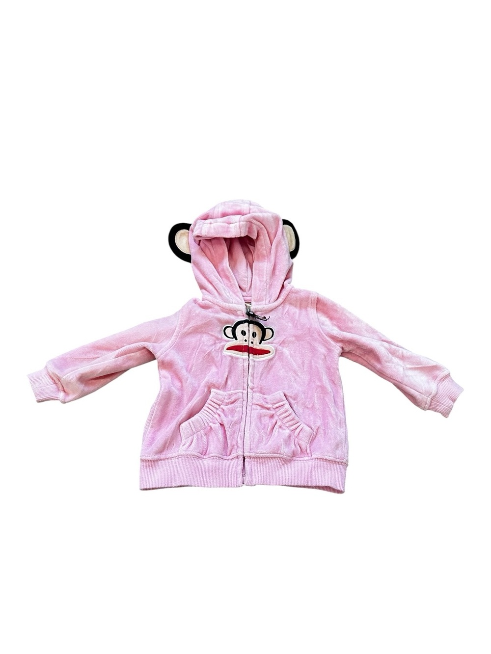 Vintage 2000s Pink Velour Paul Frank Zip Up Hoodie Y2K Preppy Size 3/6M